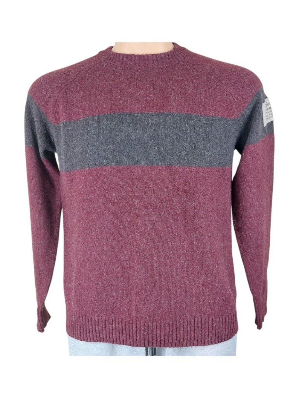 Columbia Men's Maroon Gray Wool Blend Crew Neck Pullover Sweater Size M